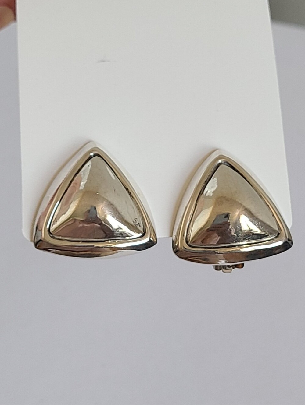 Vintage TAXCO Mexico Sterling Silver Puffy Triangle Mod Chunky Clip On Earrings